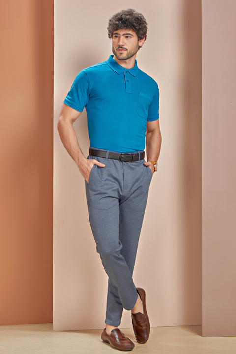 Buy 50 Soft Polo Tshirt With Pocket Cyan Blue Truedesign