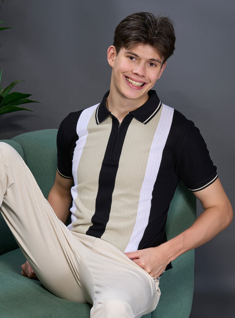 Buy Avio Polo Tshirt Black & Cream Truedesign