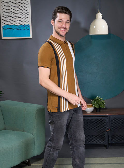 Buy Avio Polo Tshirt Brown & White Truedesign