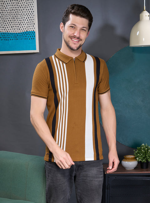 Buy Avio Polo Tshirt Brown & White Truedesign