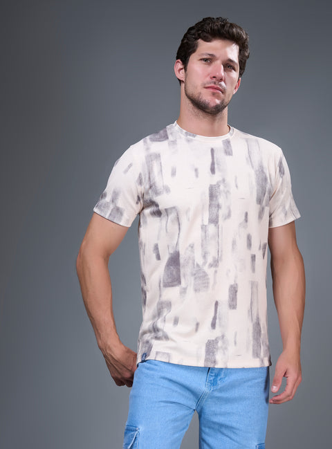 Buy Truedesign Bloom Half Sleeve Tees Grey & Sand Cream Online