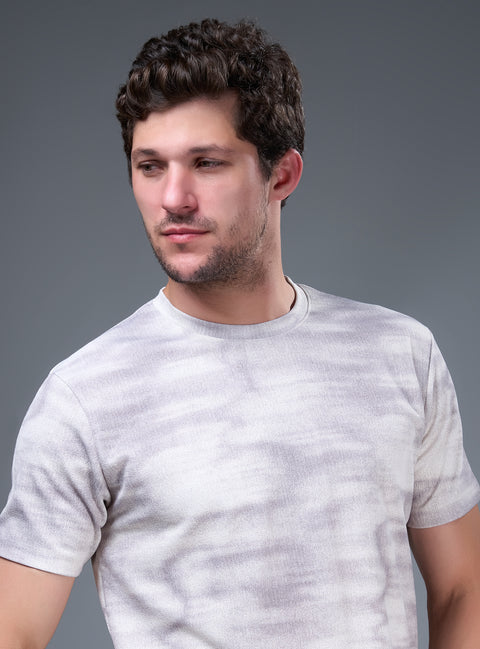 Buy Truedesign Bloom Half Sleeve Tees Silver Grey & White Cream Online