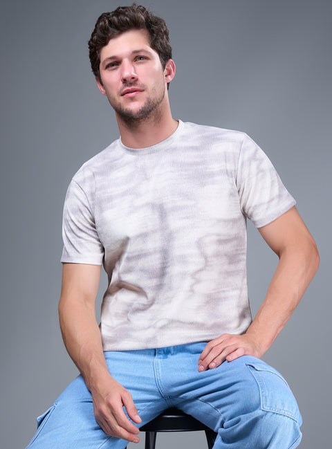 Buy Truedesign Bloom Half Sleeve Tees Silver Grey & White Cream Online