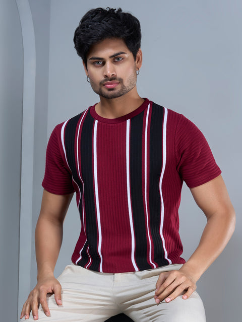 Buy Truedesign Dali Striped tees Pine Wine & Black Online
