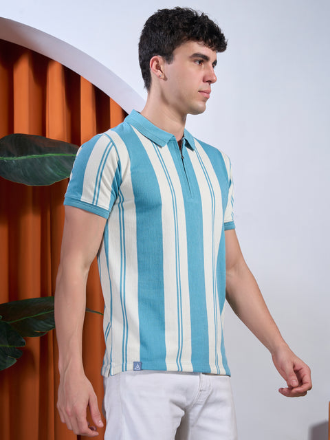 Buy Fig Striped Polo Tshirt Blue  & Cream Truedesign