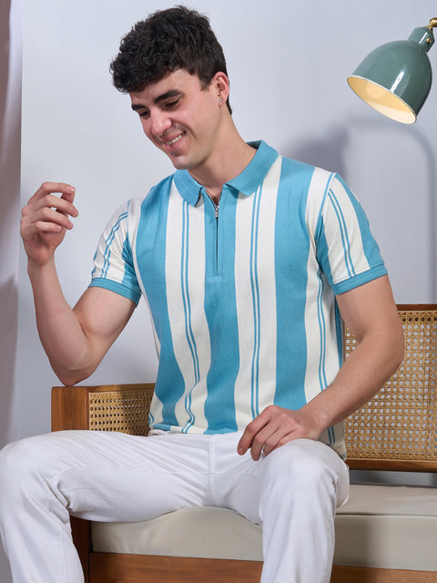 Buy Fig Striped Polo Tshirt Blue  & Cream Truedesign