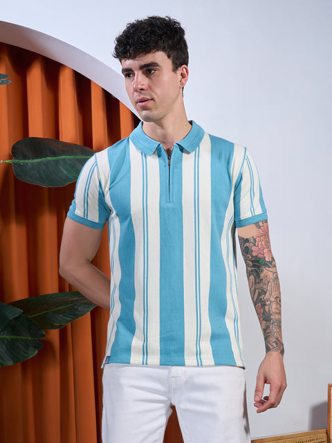 Buy Fig Striped Polo Tshirt Blue  & Cream Truedesign