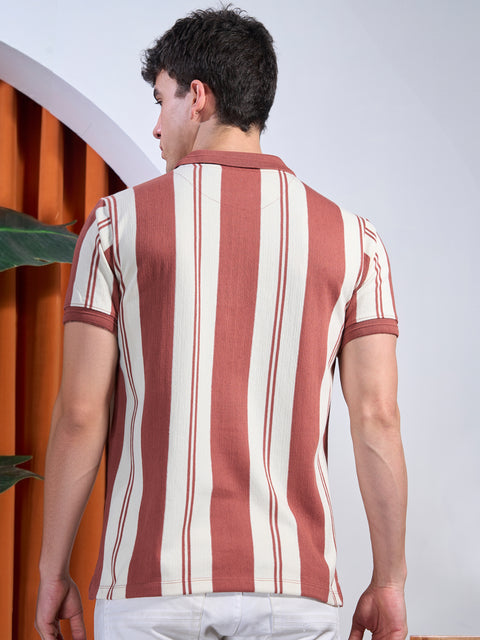 Buy Fig Striped Polo Tshirt Brown & Cream Truedesign