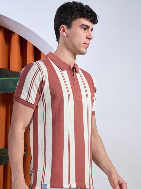 Buy Fig Striped Polo Tshirt Brown & Cream Truedesign