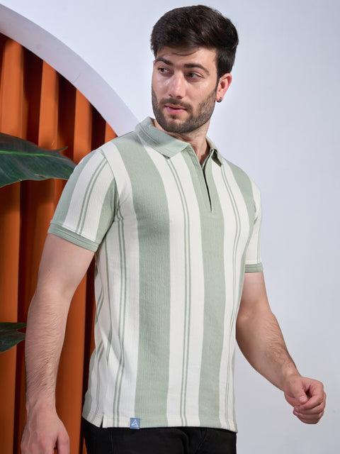 Buy Fig Striped Polo Tshirt Green & Cream Truedesign