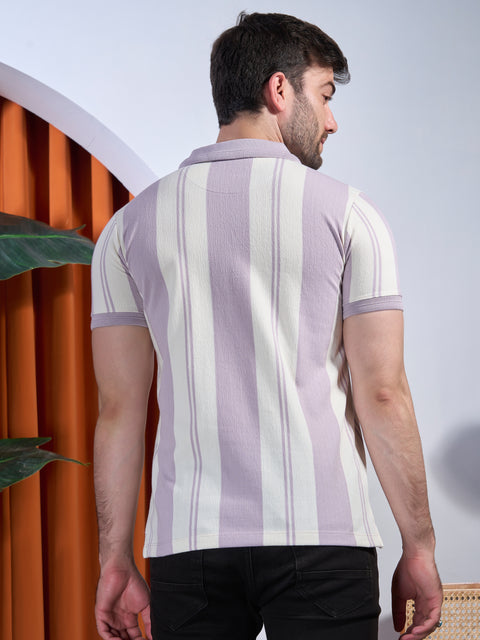 Buy Fig Striped Polo Tshirt Lilac & Cream Truedesign