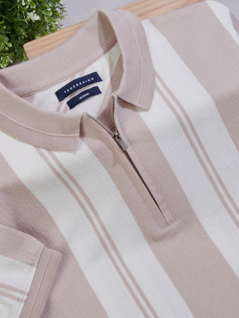 Buy Fig Striped Polo Tshirt Peach & Cream Truedesign