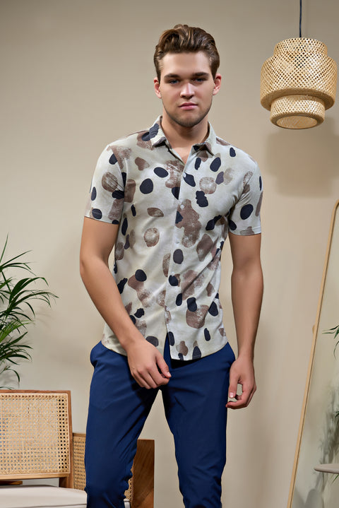 Buy Ibiza Polo Tshirt AOP Faded Green & Brown Truedesign