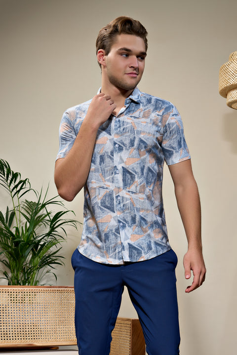 Buy Ibiza Polo Tshirt AOP Orange & Blue Truedesign