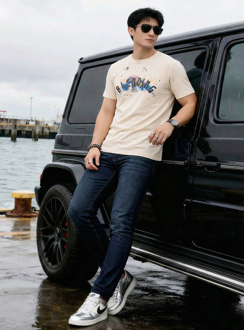 Buy Truedesign Kyoto Half Sleeve Tees Light Beige Online