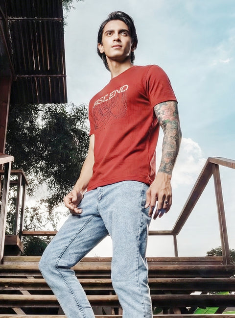 Buy Truedesign Kyoto Half Sleeve Tees Reddish Orange Online