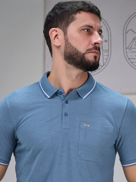 Buy Marble Polo Tshirt Soild Steel Blue Truedesign