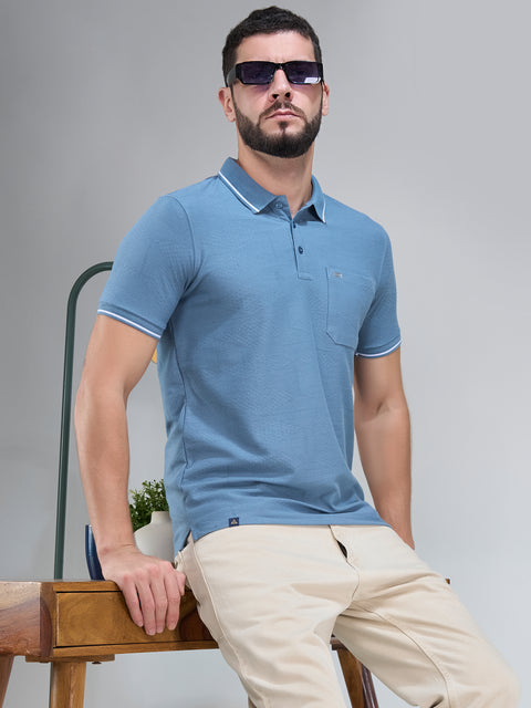Buy Marble Polo Tshirt Soild Steel Blue Truedesign
