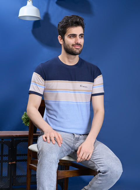 Buy Truedesign Rio Round Neck Tshirt Navy & Sky Blue Online