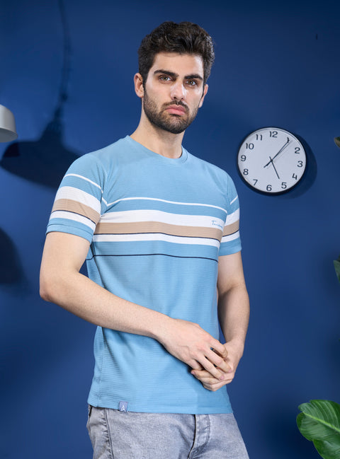 Buy Truedesign Rio Round Neck Tshirt Slate Blue & White Online