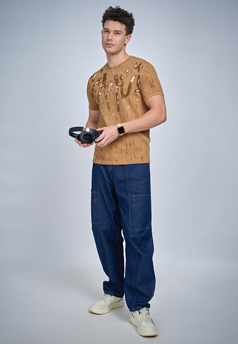 Buy Truedesign Tilt Round Neck Tshirt Cuff Brown Online