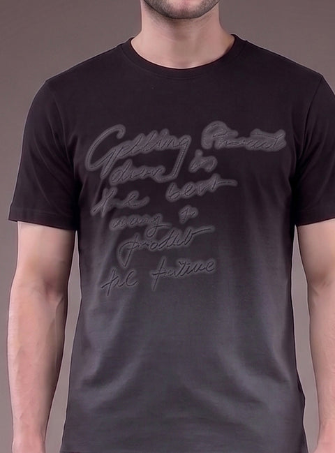 Buy Truedesign Tipsy Aop Round Neck Tees Black & Grey Online