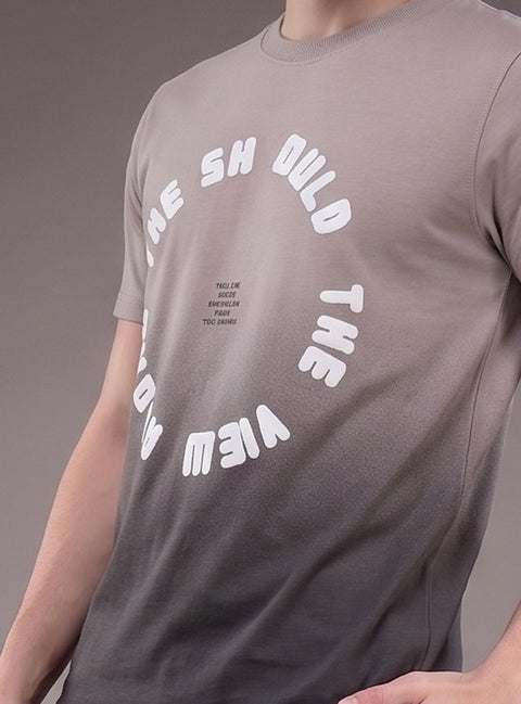 Buy Truedesign Tipsy Aop Round Neck Tees Grey & Black Online